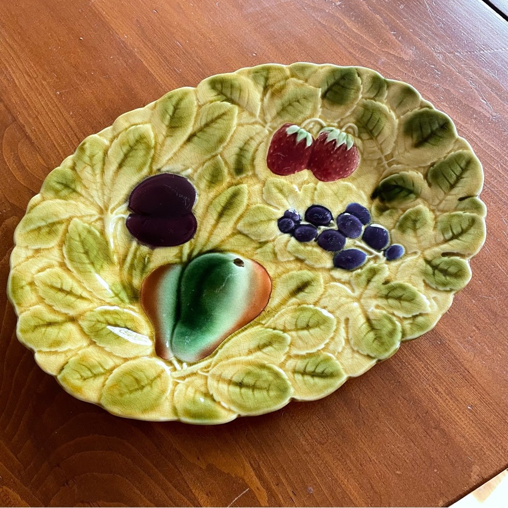 Vintage Sarreguemines Majolica Oval Platter Made in France